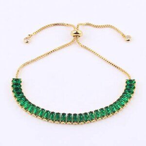 18k GOLD DIPPED GREEN CUBIC ZIRCONIA BRACELET WITH GOLDEN TIE PULL TIE CLOSURE